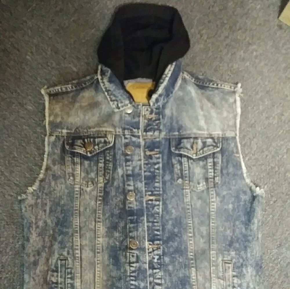 Carbon Blue Denim Vest with Hood